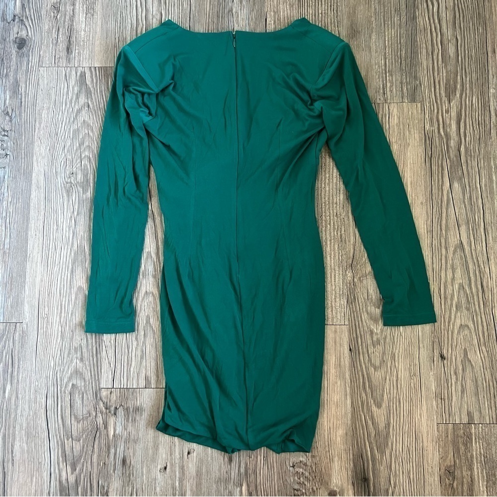 NWT Lulus Marlay Emerald Green Ruched Long Sleeve Bodycon Dress Medium - Picture 3 of 4